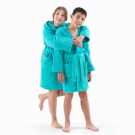 diseño albornoz liso aguamar con capucha para niño o niña 